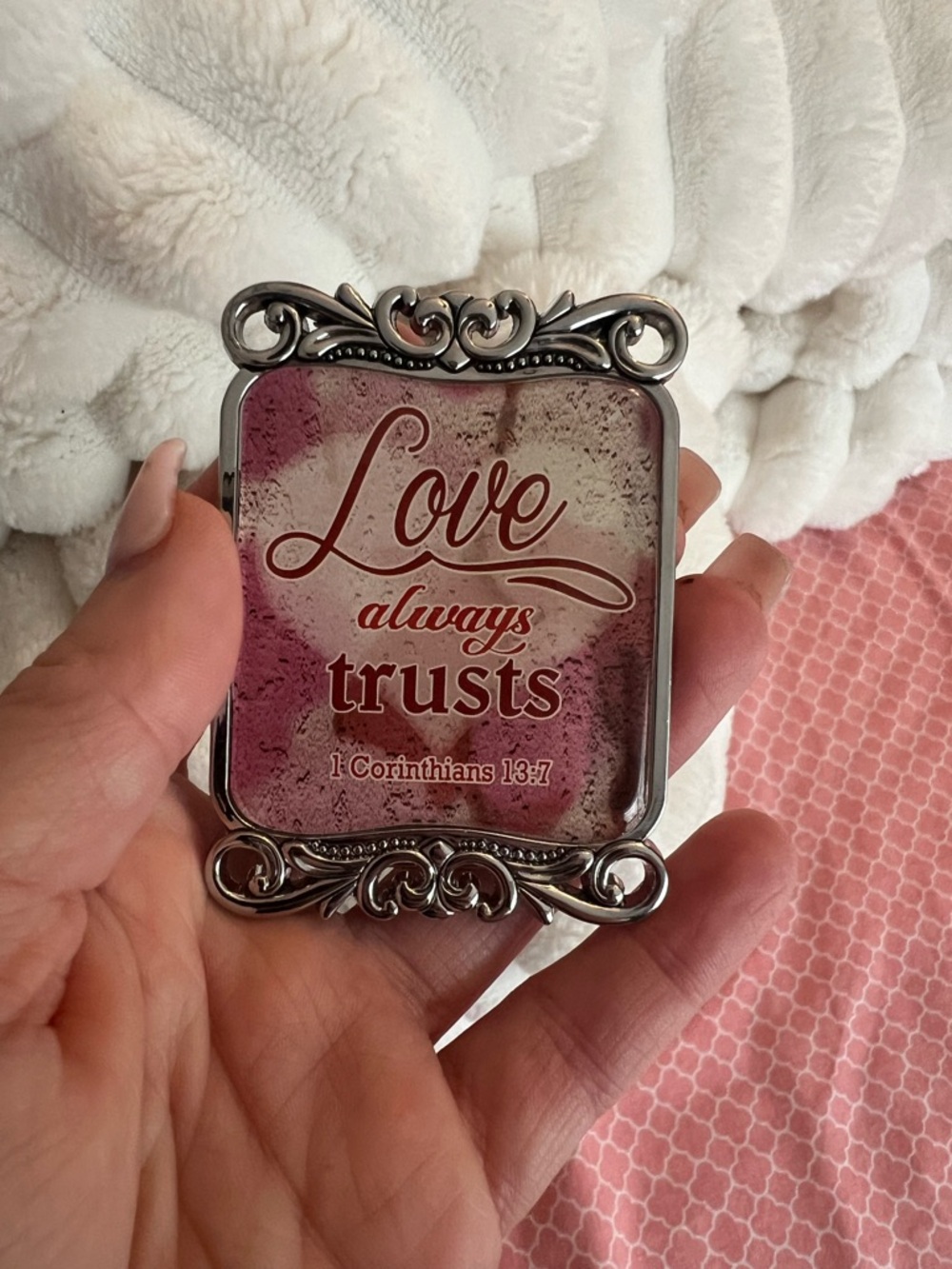 Love Always Trusts Decorative Frame Accent - White and Pink, cute ki